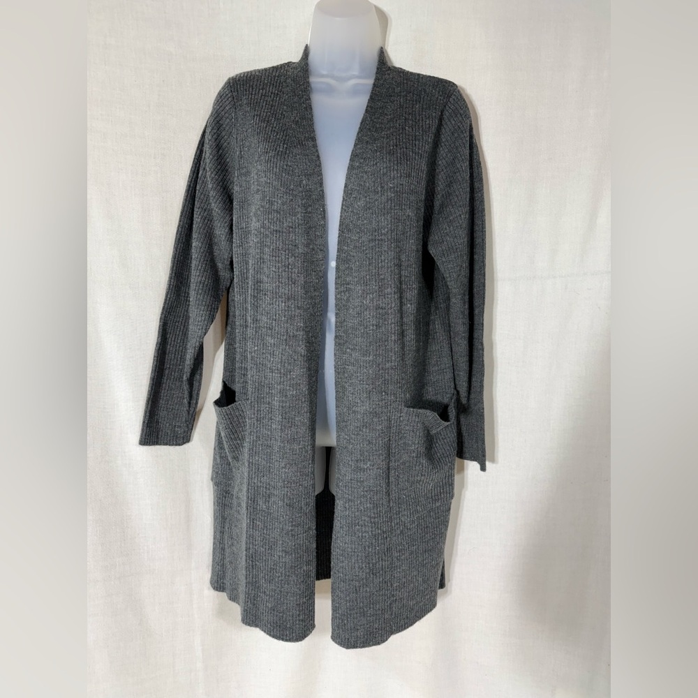 Dialogue Charcoal Open Front long Cardigan with side Pockets Size Medium